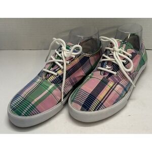 Polo Ralph Lauren Plaid  Shoes Women's Size 6 Pink Blue Lace Up Fabric Preppy